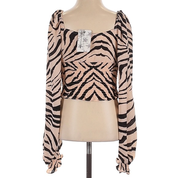 BuddyLove Isabella Smocked Crop Animal Zebra Top Women’s XS - Picture 3 of 5